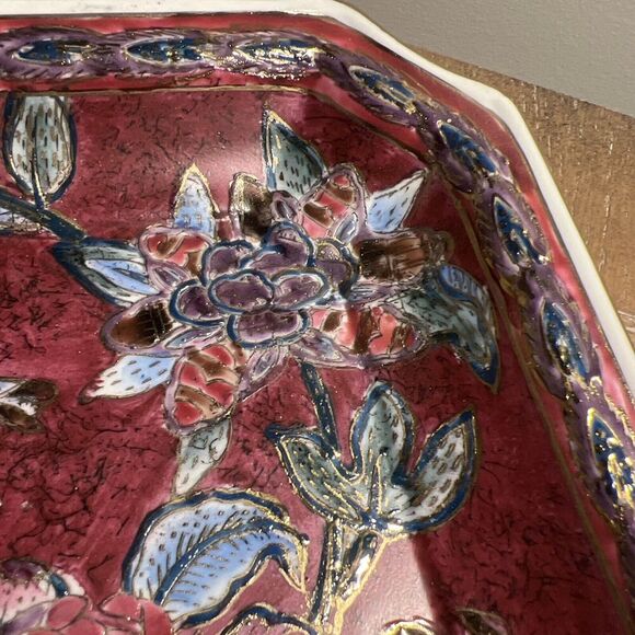 VINTAGE‎ CLASSIC TRADITIONS SQUARE PLATE RED GOLD FLORAL DESIGN JCP - Picture 4 of 9